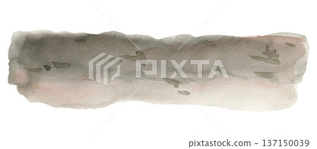 Hand-painted watercolor stroke of natural grey earth or ground. This textured organic wash features realistic pigment settling, perfect for landscape bases, garden designs, and nature-themed 137150039