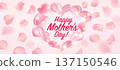 Happy Mothers Day Greeting Card with Sakura Petals Heart Vector 137150546