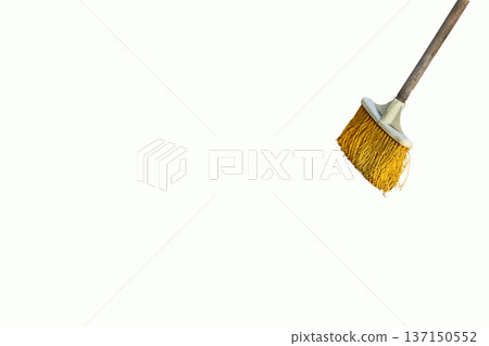 Yellow plastic mop for cleaning isolated on white Yellow plastic mop for cleaning isolated on white 137150552