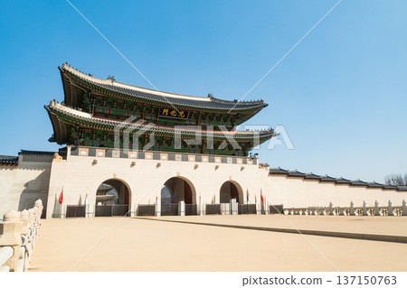Seoul, South korea - Feb. 28, 2026 : Gwanghwamun is the main and south gate of the palace Gyeongbokgung, in Jongno District, Seoul, South Korea. Seoul, South korea - Feb. 28, 2026 : Gwanghwamun is the main and south gate of the palace Gyeongbokgung, in Jongno District, Seoul, South Korea. 137150763