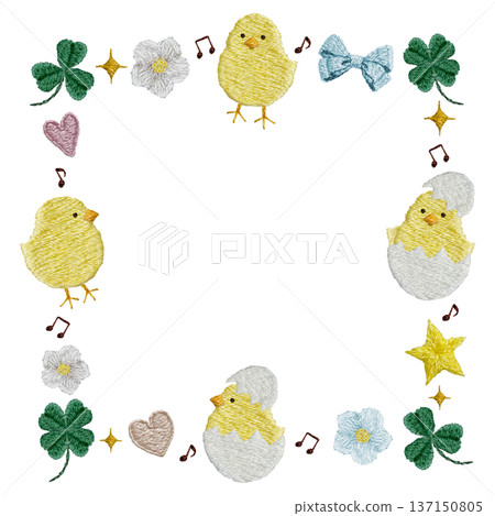 [Happy Chick Square Frame] Hand-embroidered illustration material 137150805
