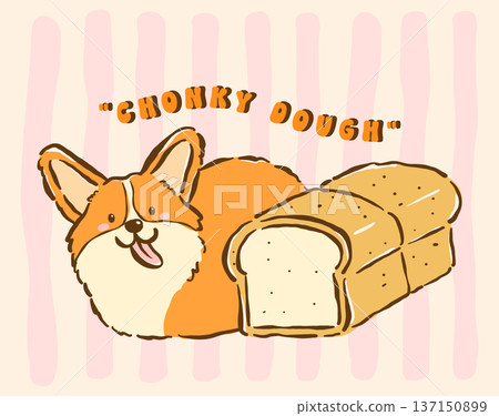 Cute kawaii corgi sploot next to loaf bread whimsical hand drawn cartoon doodle 137150899