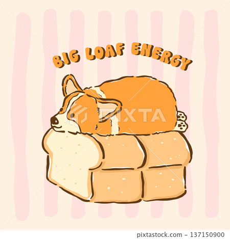 Cute kawaii corgi sploot on loaf bread whimsical hand drawn cartoon doodle 137150900