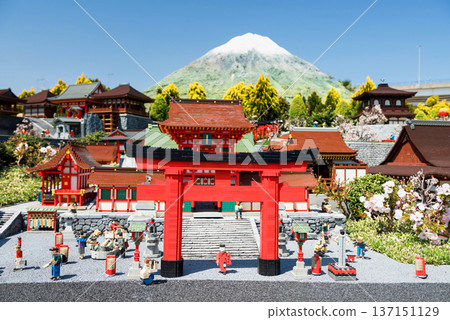 Torii gate to Kyoto Fushimi Inari shrine and mt. Fuji in Legoland, Nagoya 137151129