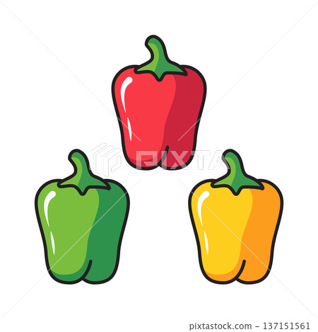 Three Bell Peppers in Red Green and Yellow Colors Illustration, Isolated on White Background 137151561