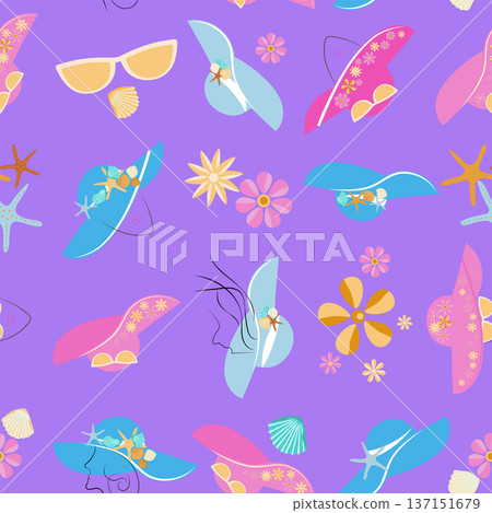 pattern without background with bright women s hats 137151679