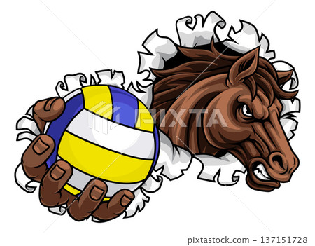 Horse Mustang Stallion Volleyball Sport Mascot Horse Mustang Stallion Volleyball Sport Mascot 137151728