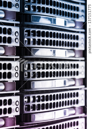Array of data storage hard drives in internet data center Array of data storage hard drives in internet data center 137151775