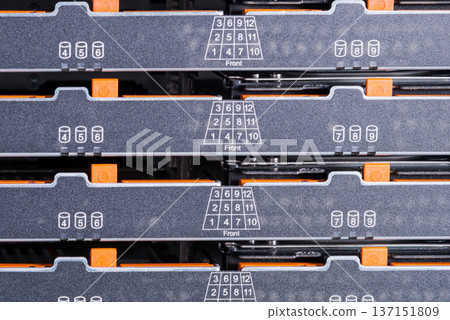 close-up of hard disk clusters used for large database 137151809