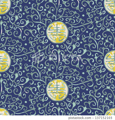 Grunge chinoiserie seamless pattern with Chinese traditional longevity symbol 137152103