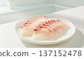 Fresh red sea bream sashimi served on a white plate 137152478