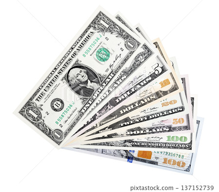 All banknotes of United States of America isolated on white. 137152739
