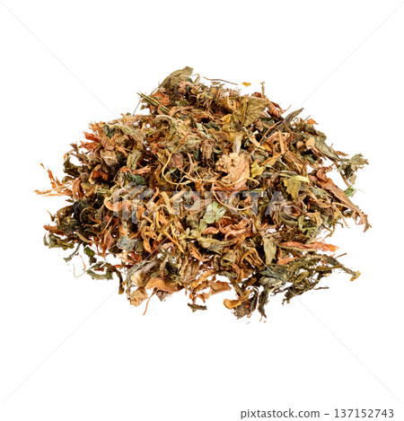 Dry Alfalfa (Medicago sativa) isolated on white. Dry Alfalfa (Medicago sativa) isolated on white. 137152743