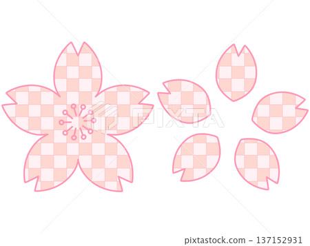 手繪櫻花花瓣插圖集 - 格紋圖案 137152931