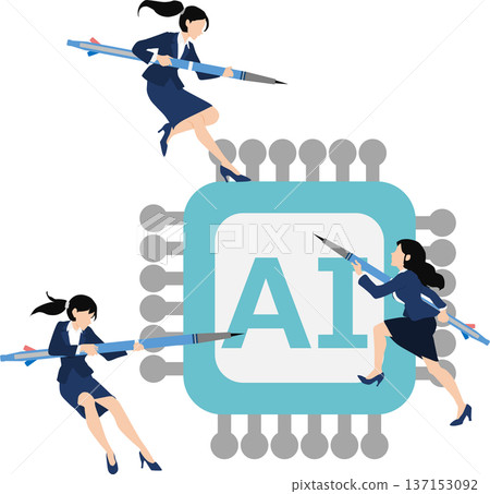 Illustration of a businesswoman using AI 137153092