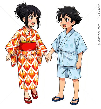 【夏末最後一天】兒時好友手牽手回家 / 插圖 137153204