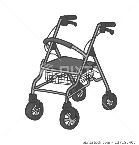 Walker, Rollator, Silver Car, Walking Aid, Elderly, Walking Practice, Rehabilitation, Going Out, Monochrome, Gray Walker, Rollator, Silver Car, Walking Aid, Elderly, Walking Practice, Rehabilitation, Going Out, Monochrome, Gray 137153405