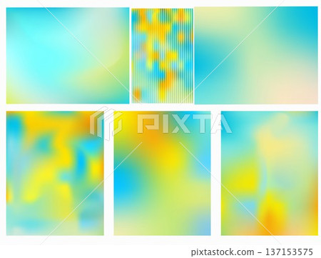 A vibrant abstract gradient banner set. Blurred background with light, fresh colors. Includes blue, mint, yellow, and beige hues. 137153575