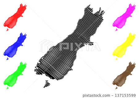 South island (New Zealand) map vector illustration, scribble sketch Te Waipounamu map South island (New Zealand) map vector illustration, scribble sketch Te Waipounamu map 137153599