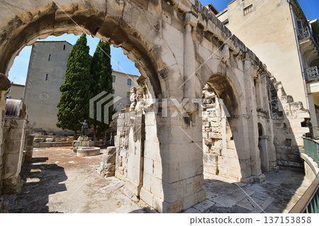 Roman ruins of Porte d'Auguste in Nîmes, France. Photo taken on August 14, 2025. 137153858