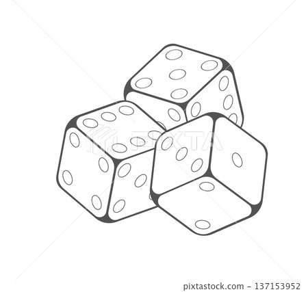 A clean illustration of three classic six-sided dice. The dice are rendered in a minimalist style with clear lines and distinct dots. 137153952