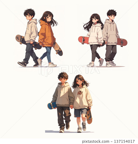 男孩和女孩玩滑板 SK8 137154017