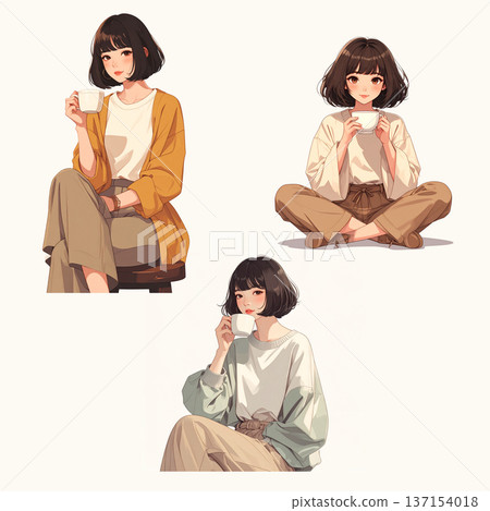 女人在咖啡館喝咖啡，休息時間 137154018