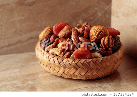 Mix of dried fruits and nuts. Mix of dried fruits and nuts. 137154154