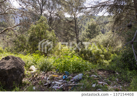 garbage in nature, destruction of the environment, conceptual photography garbage in nature, destruction of the environment, conceptual photography 137154408