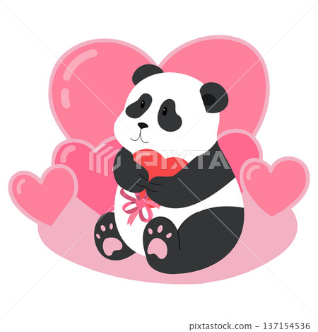 Cute baby panda holding heart. Panda bear in valentine theme 137154536
