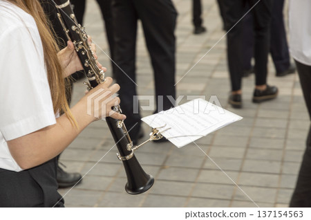 music band with person in the foreground playing the flute 137154563