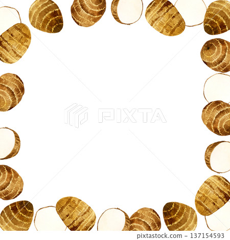 Taro frame - Hand-drawn watercolor vegetable illustration background material 137154593