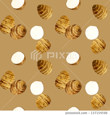 Taro seamless pattern. Hand-drawn watercolor illustration of vegetables. 137154598