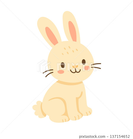 Cute pastel Easter bunny illustration with blush cheeks and soft shapes, perfect for nursery decor, greeting cards and spring holiday designs 137154652