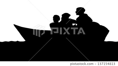 Vector drawing. Ancient men in the boat Vector drawing. Ancient men in the boat 137154813