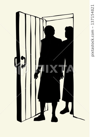 Vector drawing. A man enters the door Vector drawing. A man enters the door 137154821