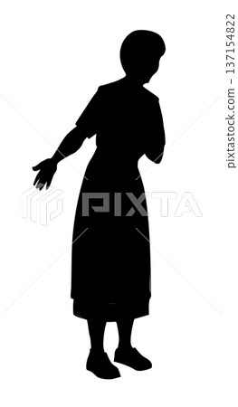 Vector drawing. A woman welcomes guests 137154822