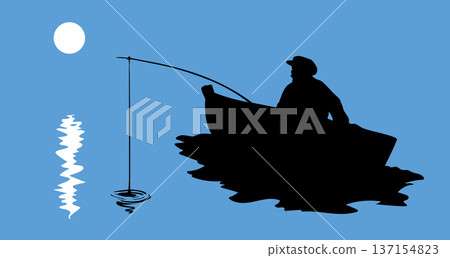 Vector drawing. Fisherman in the boat Vector drawing. Fisherman in the boat 137154823