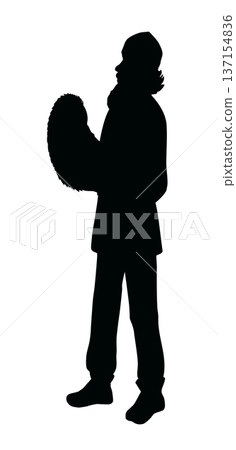 Vector drawing. Man sells a fur 137154836