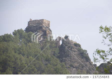 view of the ancient castle ruins on the mountain view of the ancient castle ruins on the mountain 137154843