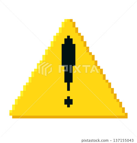 Pixel art yellow triangle warning sign with exclamation mark. Attention, caution or danger symbol. Retro-theme UI interface design element. Vector illustration. Pixel art yellow triangle warning sign with exclamation mark. Attention, caution or danger symbol. Retro-theme UI interface design element. Vector illustration. 137155043