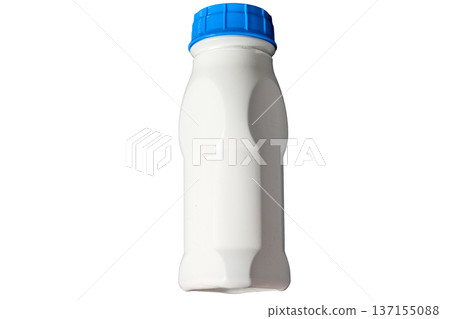 Small white plastic bottle with a blue cap Small white plastic bottle with a blue cap 137155088