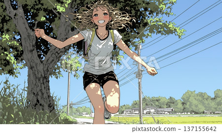 A young woman skipping with joy and ease 137155642