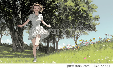 A young woman skipping with joy and ease A young woman skipping with joy and ease 137155644