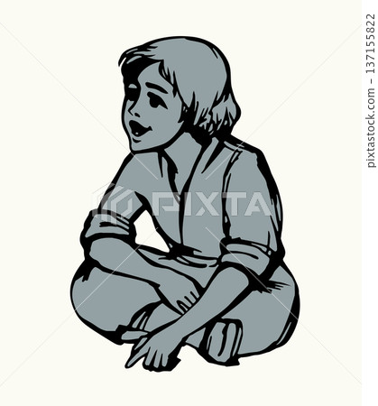 Vector illustration. Small boy sitting on the ground 137155822