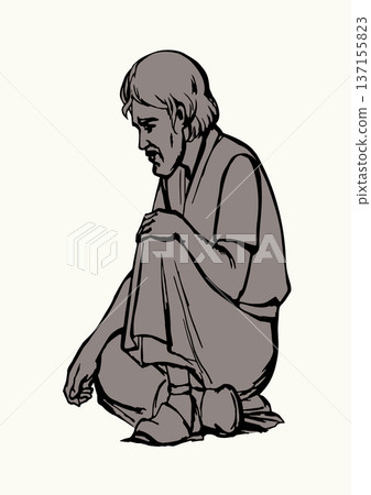 Vector illustration. A man is sitting on the ground 137155823