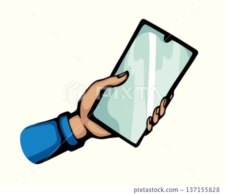Vector illustration of a hand holding a mobile phone. Vector illustration of a hand holding a mobile phone. 137155828
