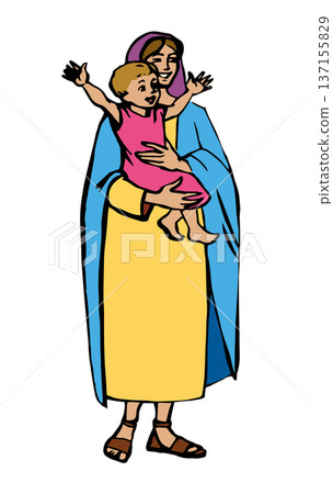 Mother with kids. Vector drawing Mother with kids. Vector drawing 137155829