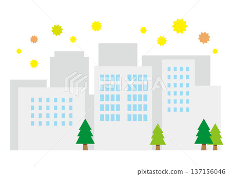 高層建築上散落著雪松花粉的插圖 137156046