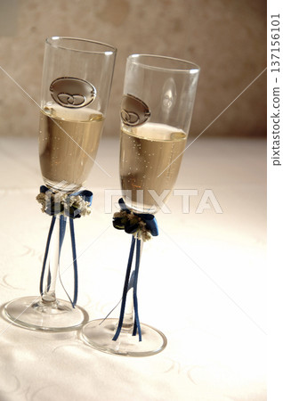 champagne glasses prepared to toast 137156101